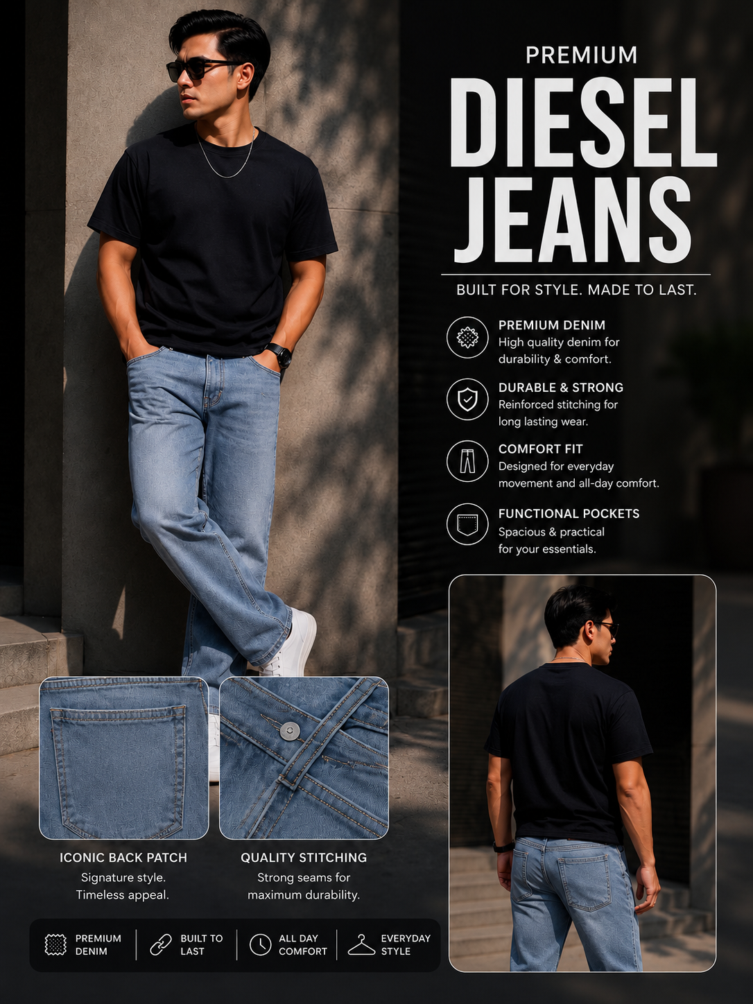 Straight Fit Denim Jeans